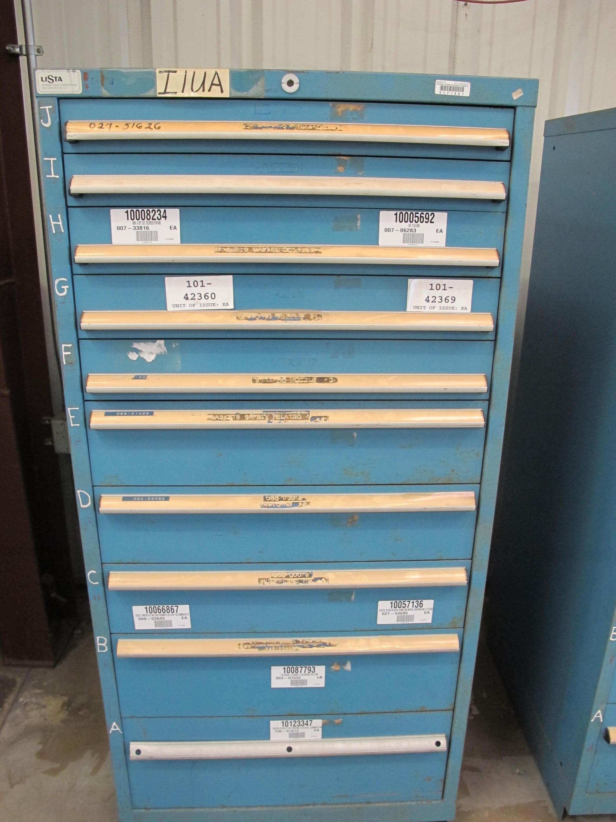LISTA HEAVY DUTY 10-DRAWER PARTS CABINET W/ CONTENTS (W-44) LOADING & HANDLING FEE $25-